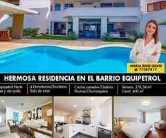 En VENTA RESIDENCIA DE LUJO totalmente equipada ubicada en el exclusivo barrio Equipetrol