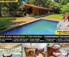 ALQUILER O VENTA CASA AMOBLADA CON PISCINA EN CONDOMINIO EXCLUSIVO – ZONA DOBLE VIA LA GUARDIA